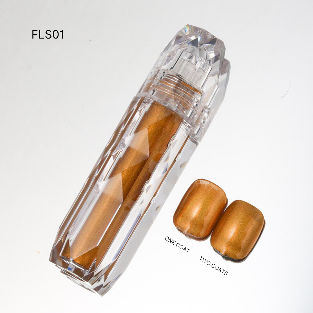 Vibrant gold and bronze Liquid Chrome nail polishes FBL10, ideal for a luxurious and polished nail finish.