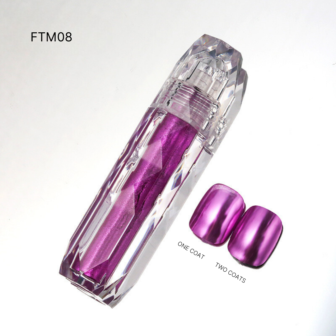 FTM08 featuring violet and purple Liquid Chrome nail polishes, perfect for adding a pop of color to any style.