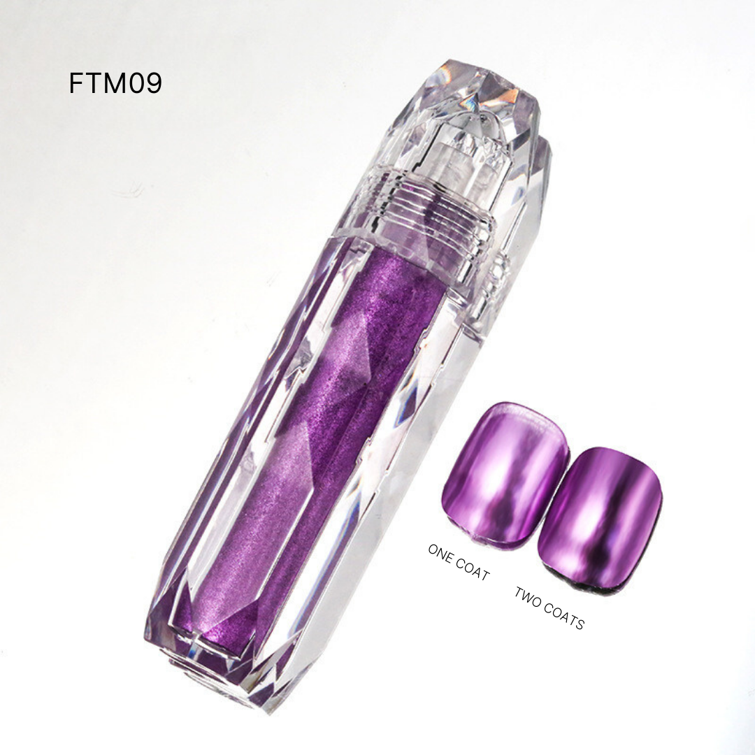 FTM09 with a rich purple Liquid Chrome nail polish, offering a royal and luxurious aesthetic to nail art designs.