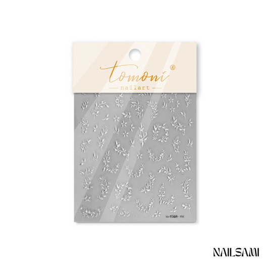 5D Embossed Silver Leaf & Floral Nail Art Stickers
