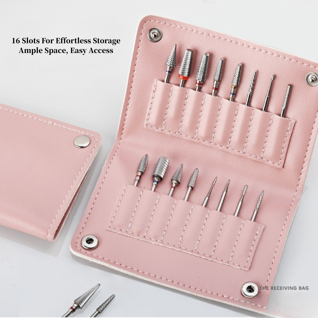16-Slot Nail Drill Bit Leather Case