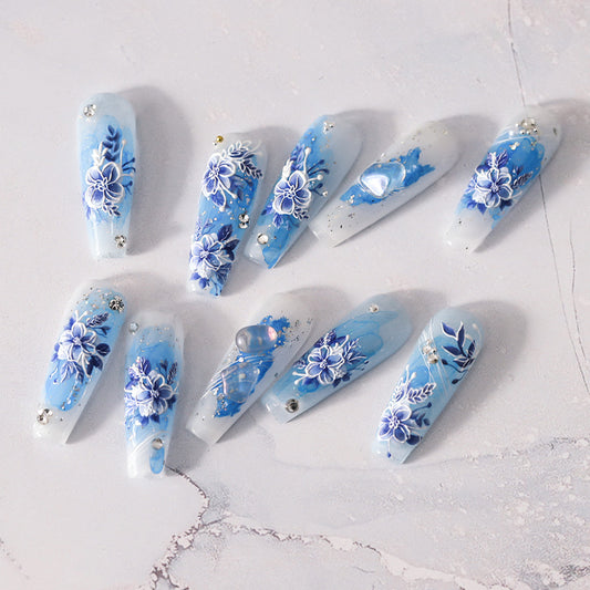 3D Blue Floral Nail Stickers Fulfilled by NAILSAMI