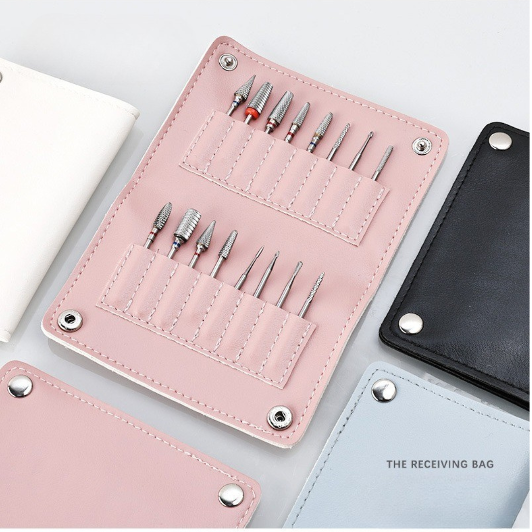 16-Slot Nail Drill Bit Leather Case