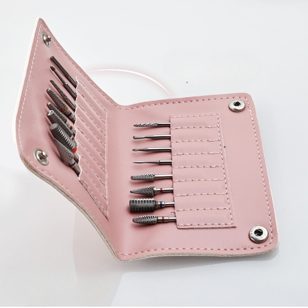 16-Slot Nail Drill Bit Leather Case