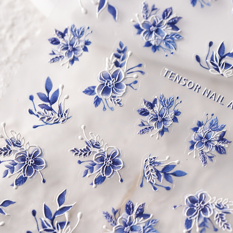 3D Blue Floral Nail Stickers Fulfilled by NAILSAMI