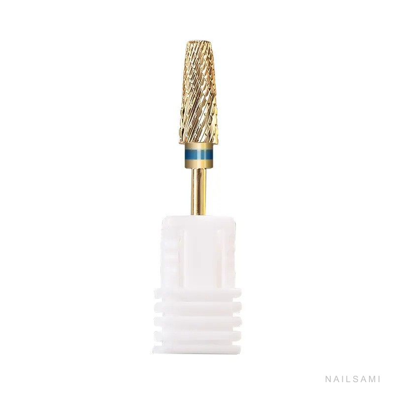 Gold finish 5-in-1 tungsten carbide nail drill bit with rounded toothed top