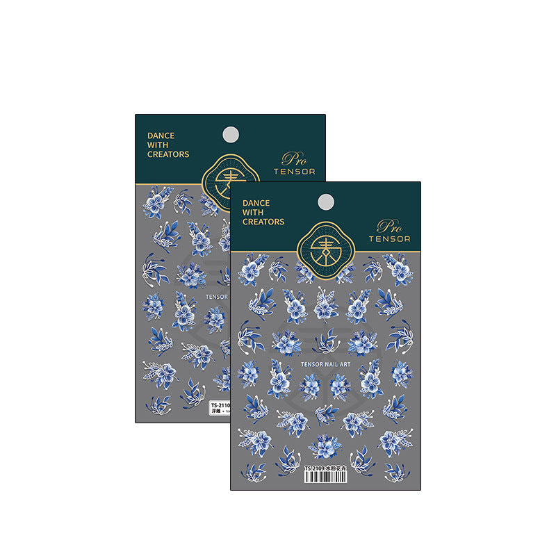 3D Blue Floral Nail Stickers Fulfilled by NAILSAMI