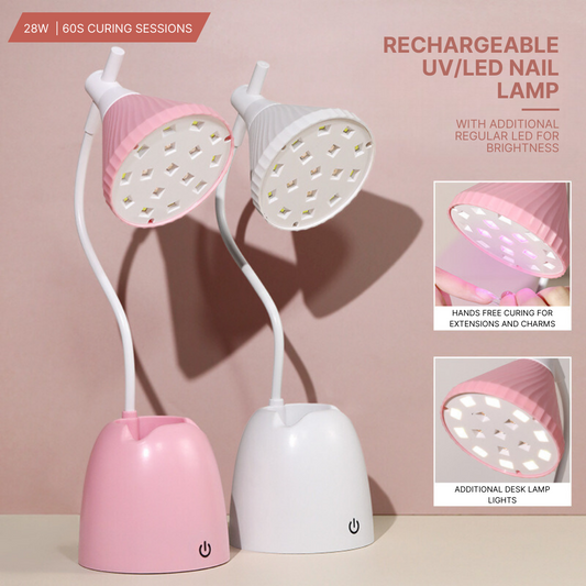 White self-standing UV/LED nail lamp with fully flexible neck for easy adjustment, suitable for precise nail curing in salon and DIY nail art