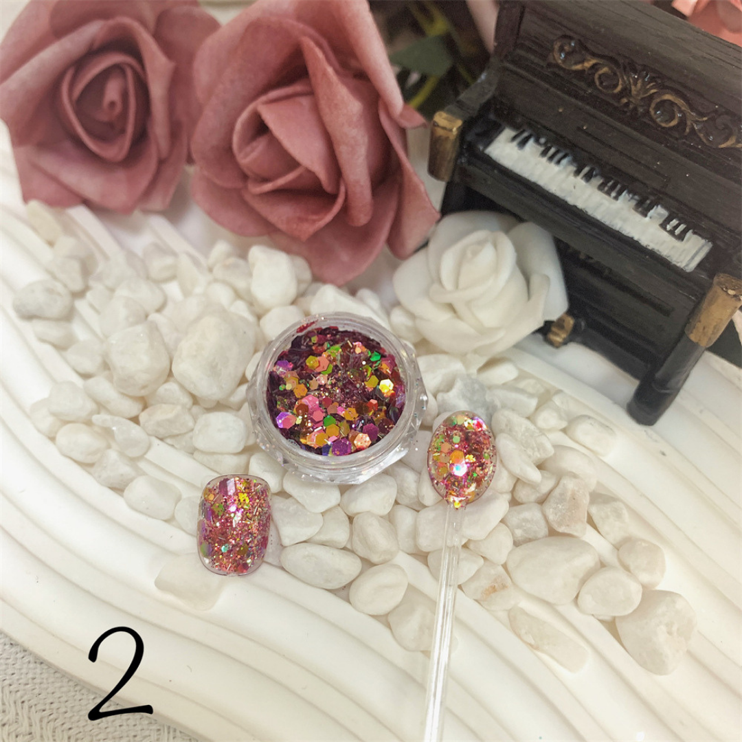 Colorful Chunky Glitter: Vibrant hues and chunky textures make these glitters pop on your nails.