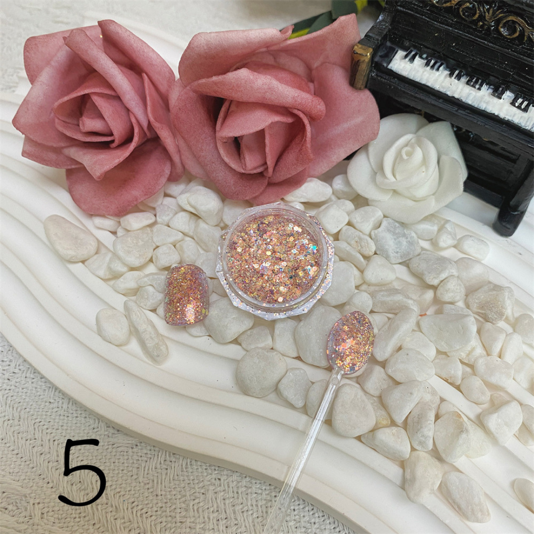 Chunky Glitter Mix for Nails: Add a touch of glamour to your manicure with this mix of chunky glitters.