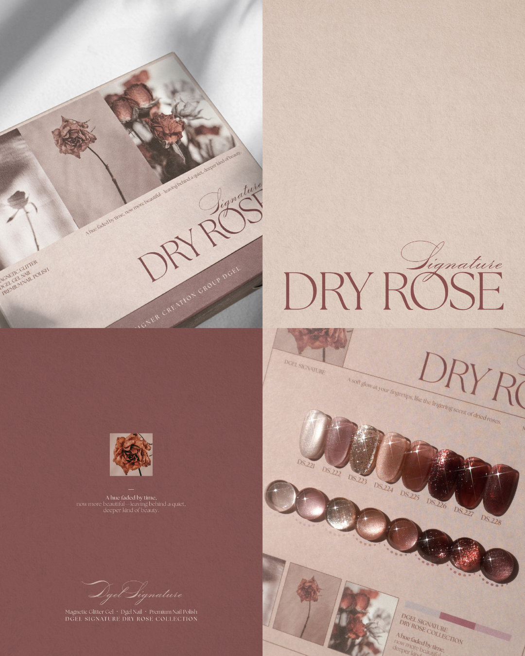 DGEL Signature Dry Rose Collection Color Gel Nail shade 12 color swatch