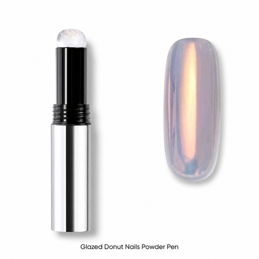 Glazed Donut chrome / aurora finish on nail tip — applied with silicone pen