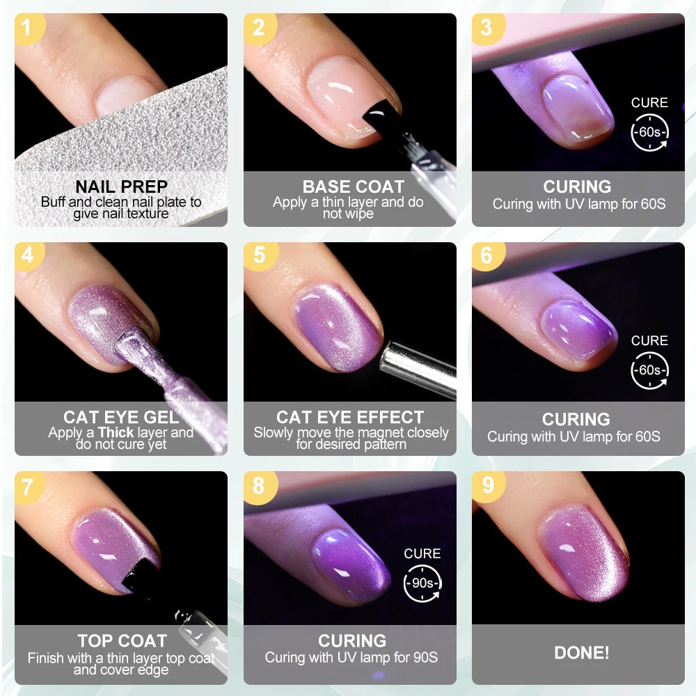 Nail Cat Eye Gel Kit Magnetic Gel Nail Polish, UV Gel Polish for Home DIY Nail Salon - Contains Magnetic Wand Starry Sky Effect NAILSAMI