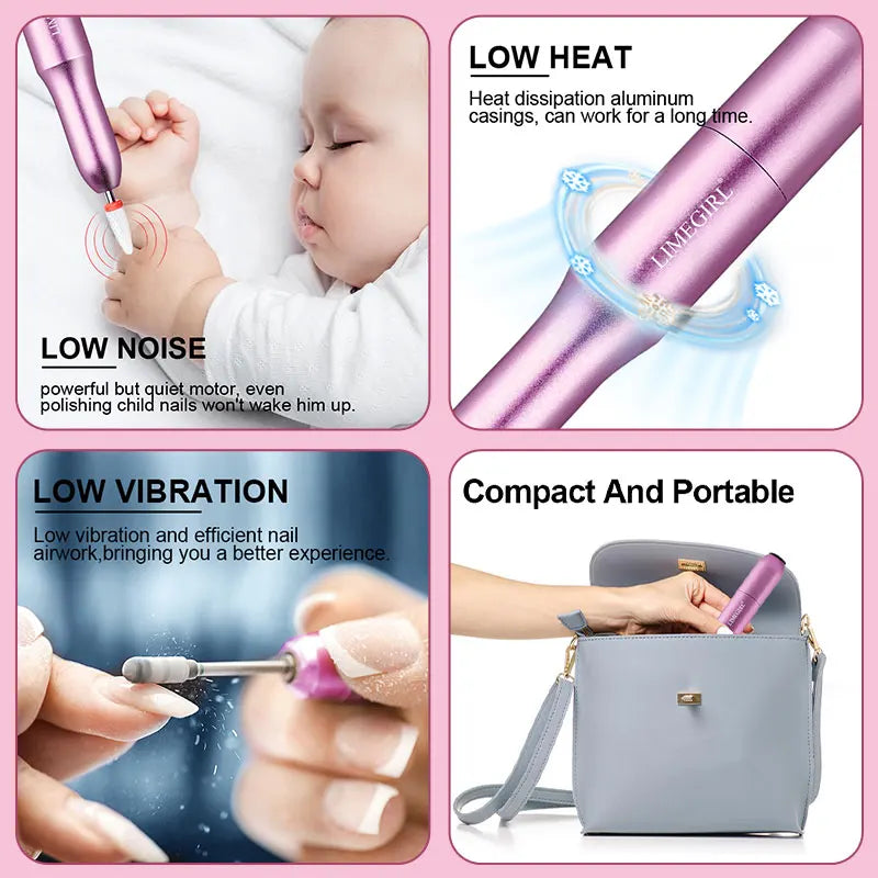 Limegirl 20000 RPM Electric Drill Portable Manicure Machine Mill Cutter Set for Manicure Nail Tips Nail Pedicure File NAILSAMI