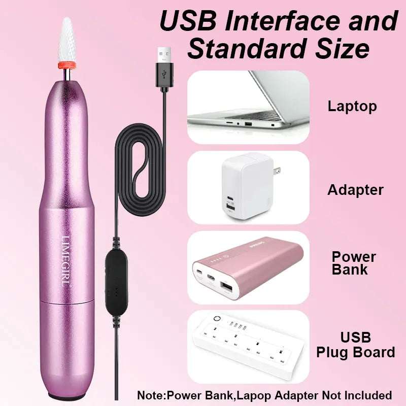Limegirl 20000 RPM Electric Drill Portable Manicure Machine Mill Cutter Set for Manicure Nail Tips Nail Pedicure File NAILSAMI