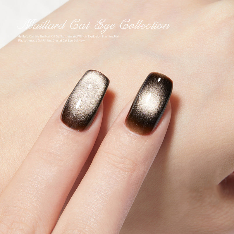 Cat eye gel polish 08 for striking and dramatic nail art featuring a deep chocolate cat eye effect, ideal for making a bold statement
