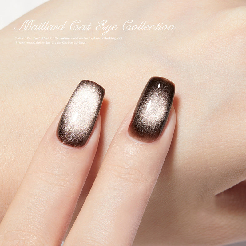 Cat eye gel polish 04 for elegant and warm nail art with a brownish-red cat eye effect, perfect for a cozy and stylish look