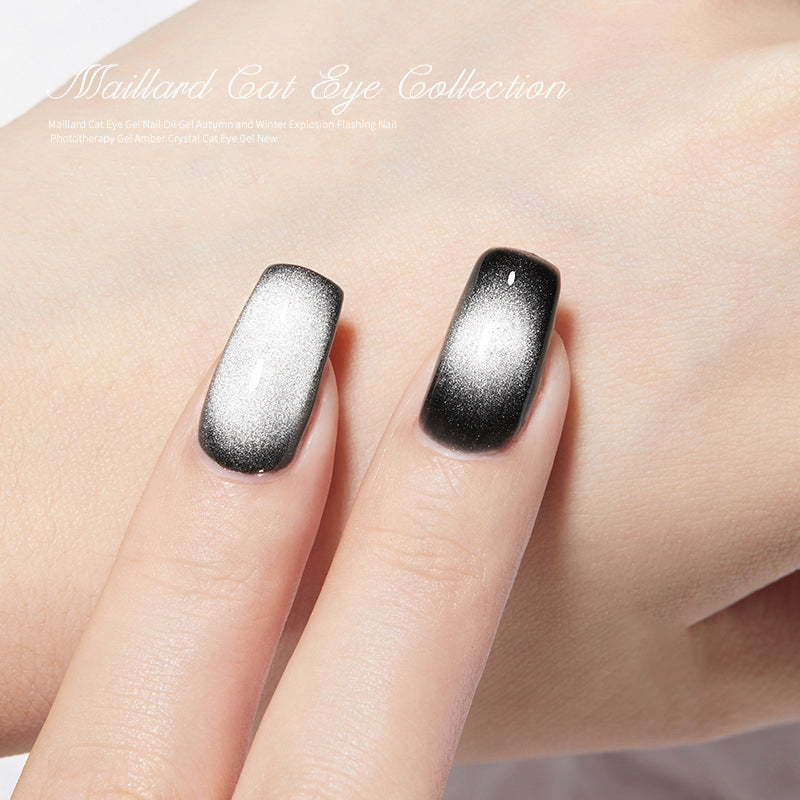 Cat eye gel polish 06 for creating unique and captivating nail art with a dark gray cat eye effect, adding a touch of mystique and refinement