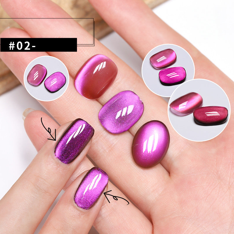 Cat eye gel polish 02 Sweet Plum for elegant and sophisticated nail designs featuring a sweet plum cat eye shimmer, perfect for a polished and refined appearance