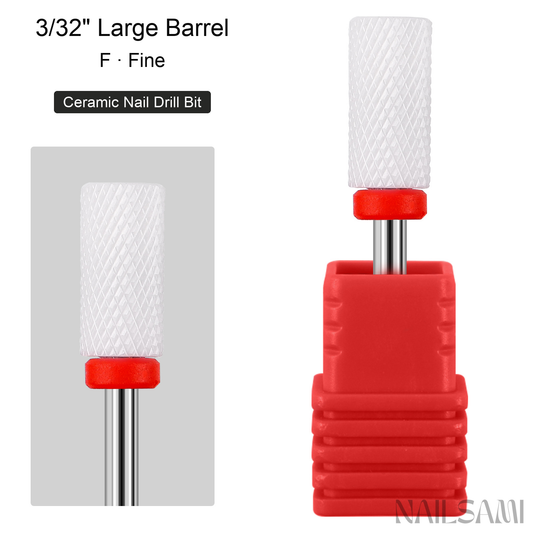 White large barrel ceramic nail drill bit, fine cut with red ring and 3/32-inch shank