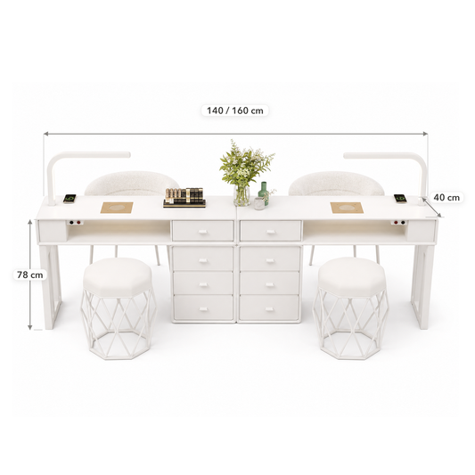 NAILSAMI Double Manicure Table with Dust Collectors and LED Lamps image 3