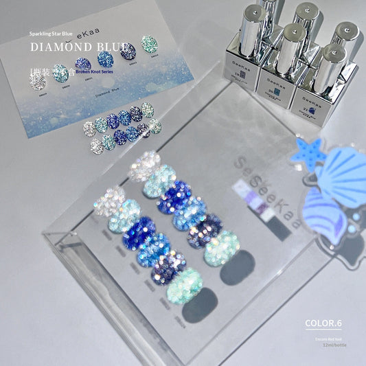 SeeKaa Diamond Blue Crushed Glitter Gel Polish Set – 6 Colors