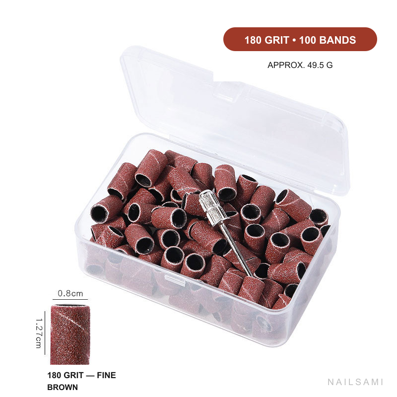 180 grit fine nail drill sanding bands with mandrel, 100 pack