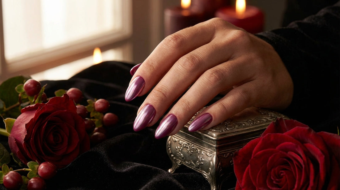 Berry glazed nails trend 2026 fruit tones with chrome shimmer