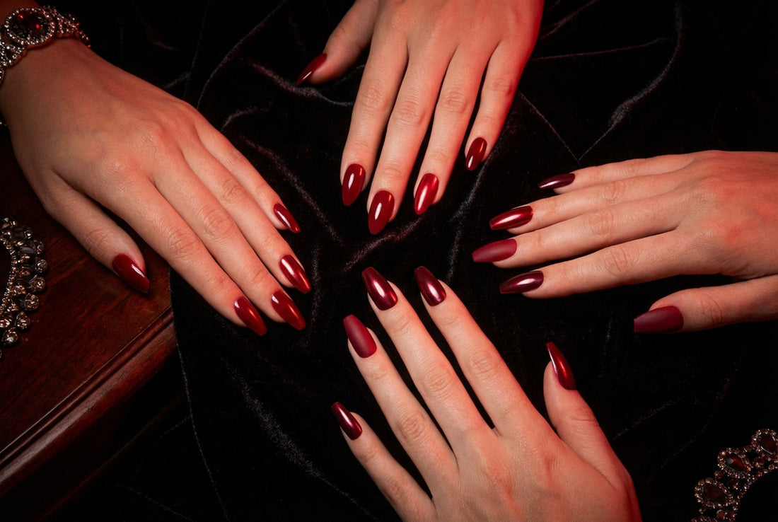 Red nail designs 2026 cherry red burgundy chrome cat eye trending nail art