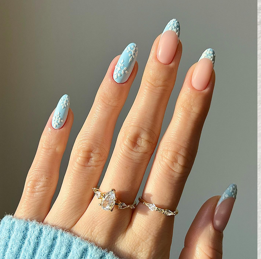 Winter nails - light blue with white snow flakes. 