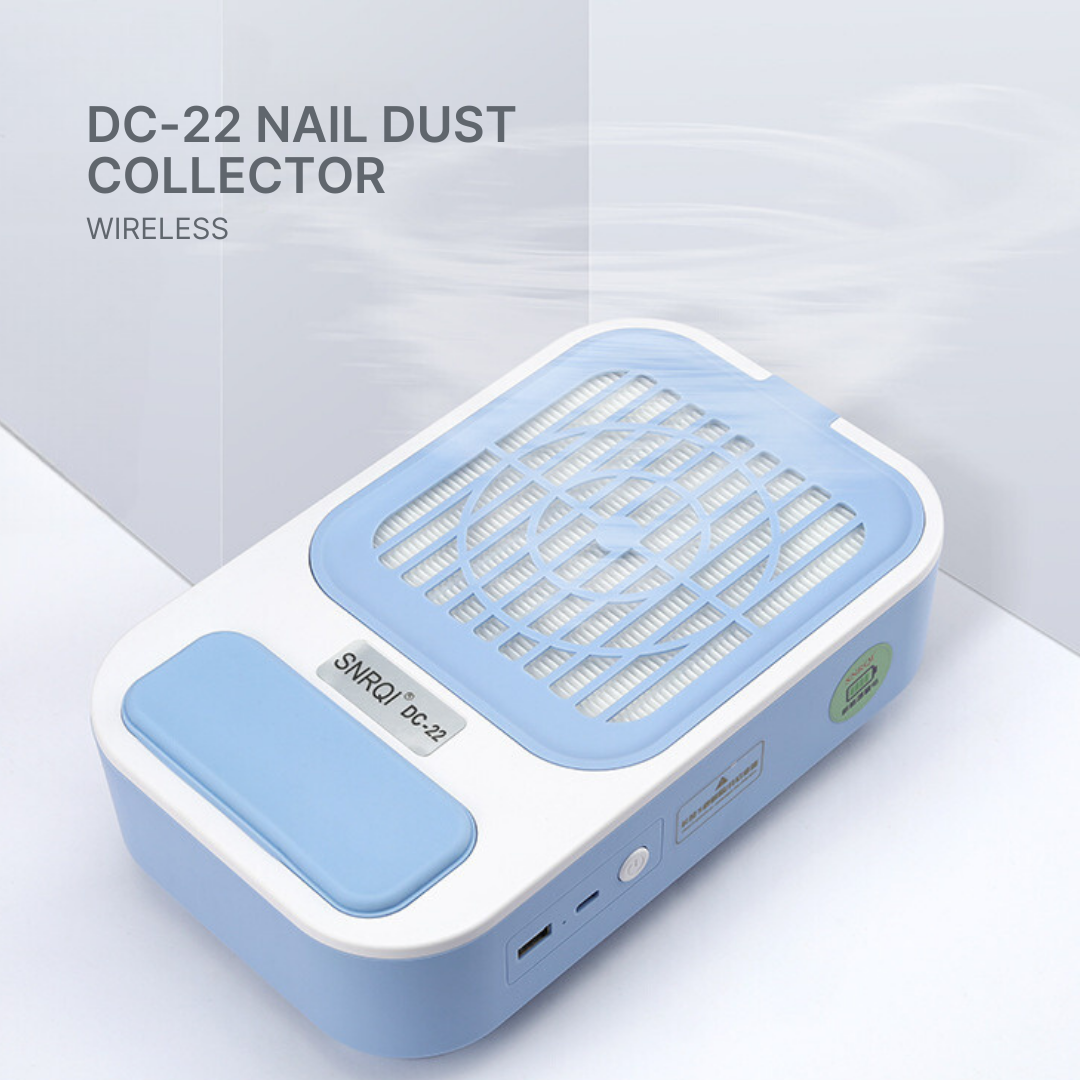 Compact and powerful nail dust collector capturing fine dust during nail treatments, ensuring a clean and healthy salon environment.