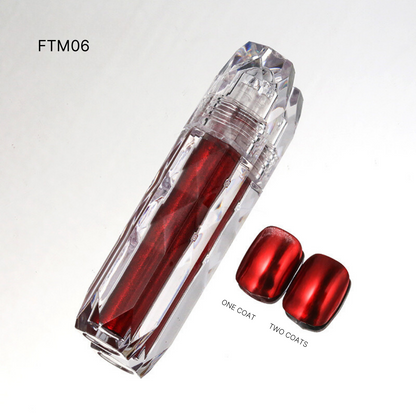 FTM06 highlighting a selection of red and deep wine Liquid Chrome nail polishes, ideal for a dramatic and intense manicure.