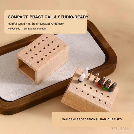18-hole wooden nail drill bit holder for salon workstation organization