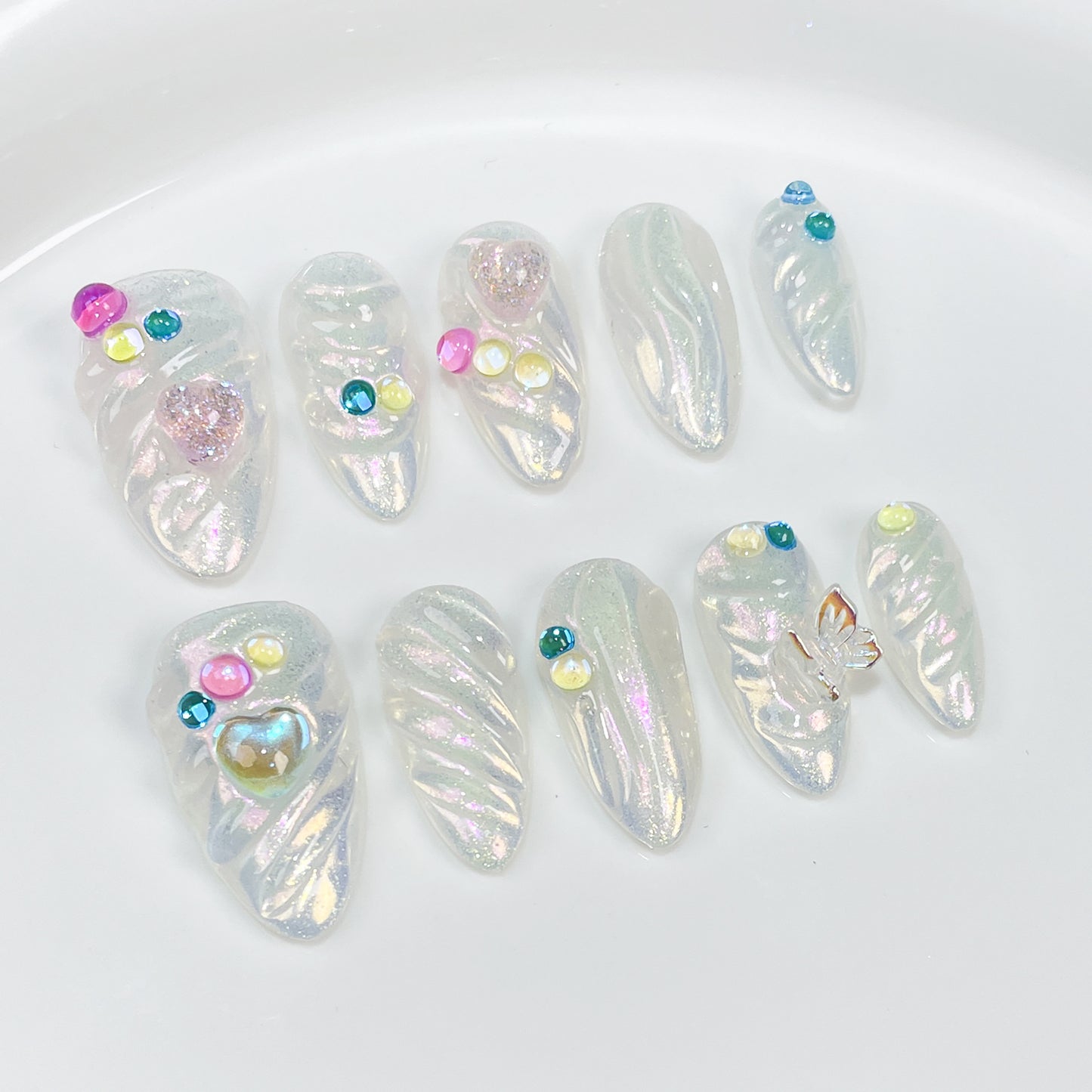 Iridescent Pearl Press-On Nails | Colorful Gem