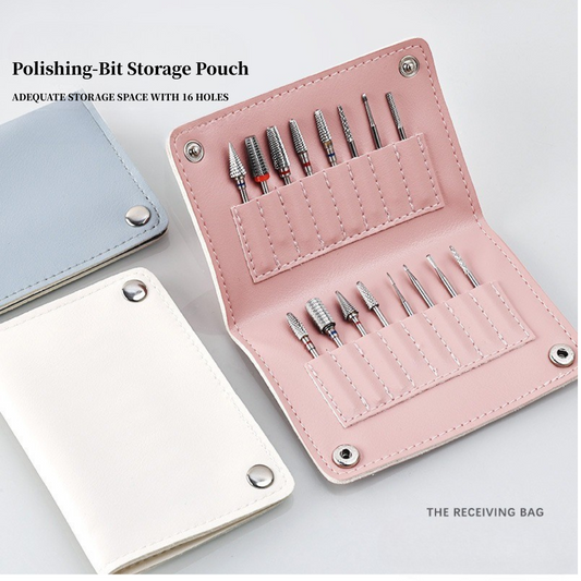 16-Slot Nail Drill Bit Leather Case