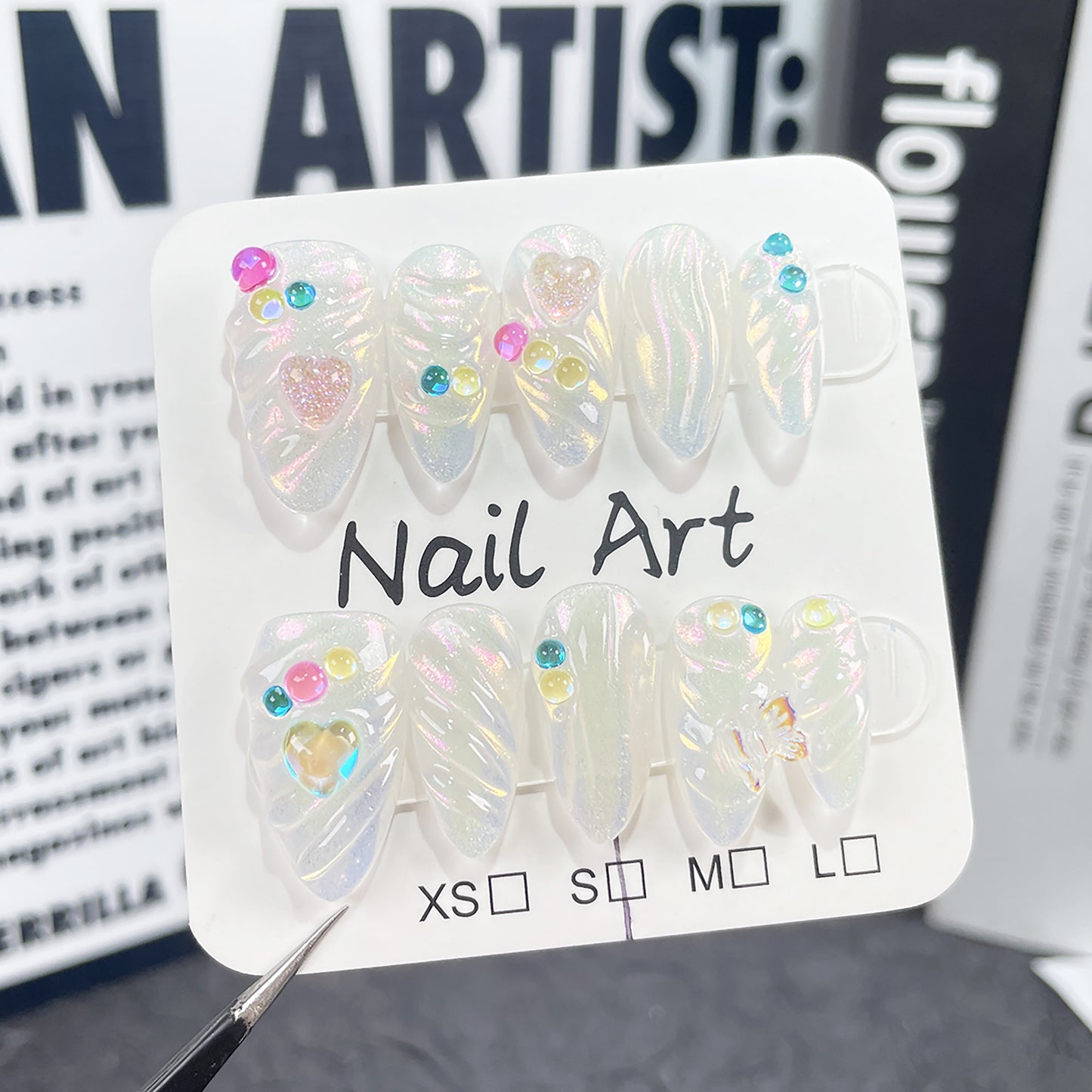 Iridescent Pearl Press-On Nails | Colorful Gem