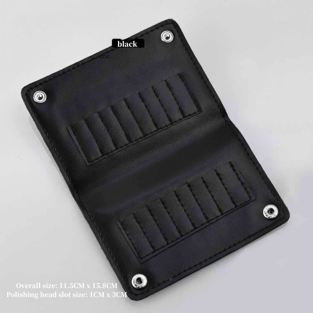 16-Slot Nail Drill Bit Leather Case