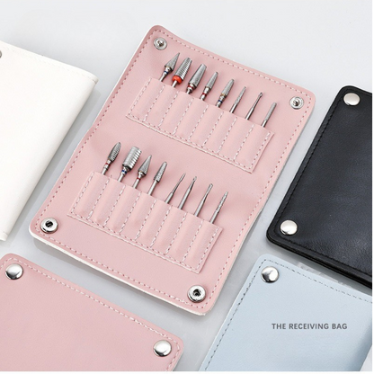 16-Slot Nail Drill Bit Leather Case