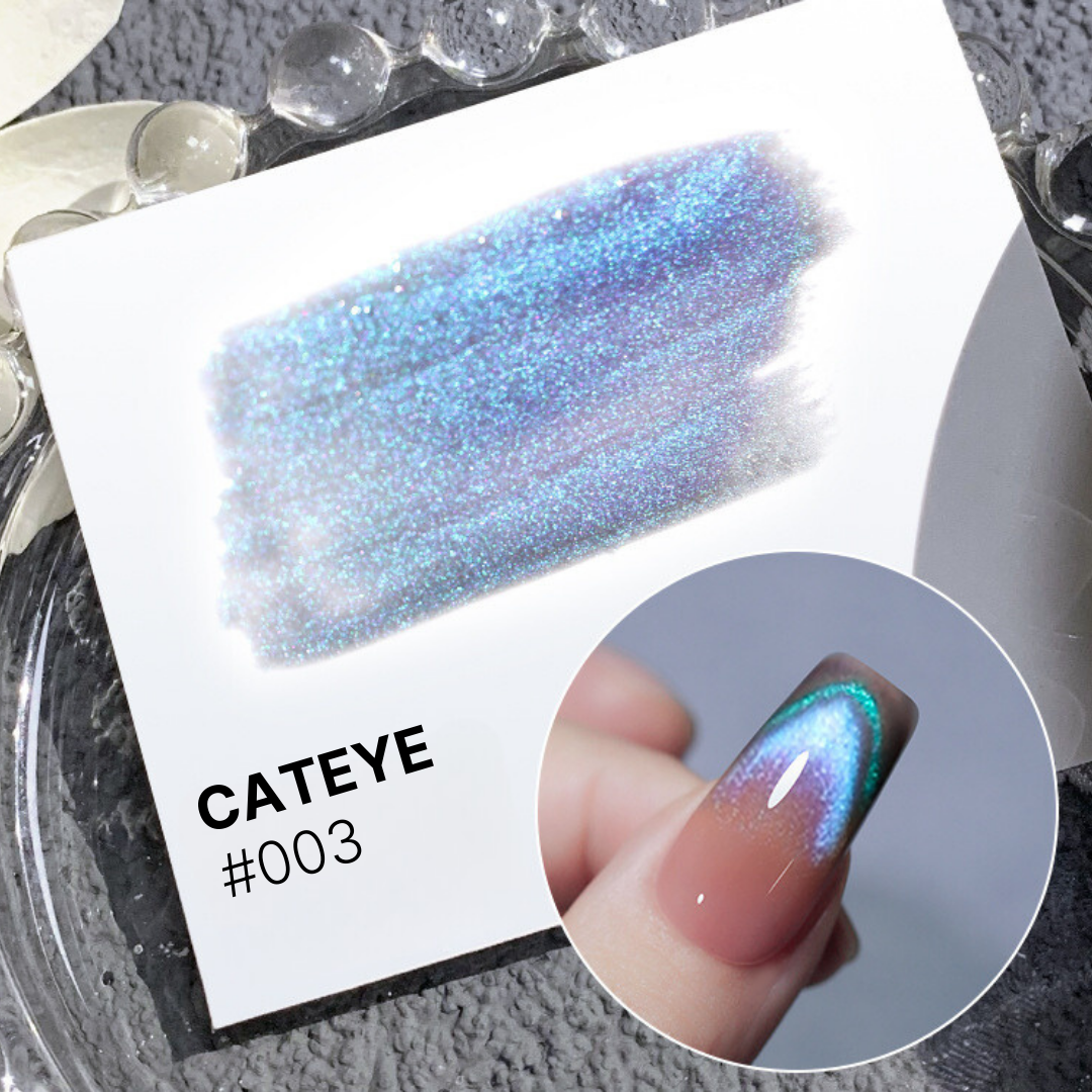 Magnetic Cateye Polish #003 with a vivid blue to purple shift, perfect for bold, eye-catching nail designs.