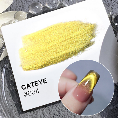 Bright yellow Magnetic Cateye Polish #004, changes color under light, suitable for trendy, summer nail looks.