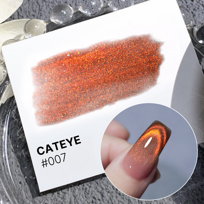 Orange-red Magnetic Cateye Polish #007, offering a fiery, dynamic nail color transition under varying lights.