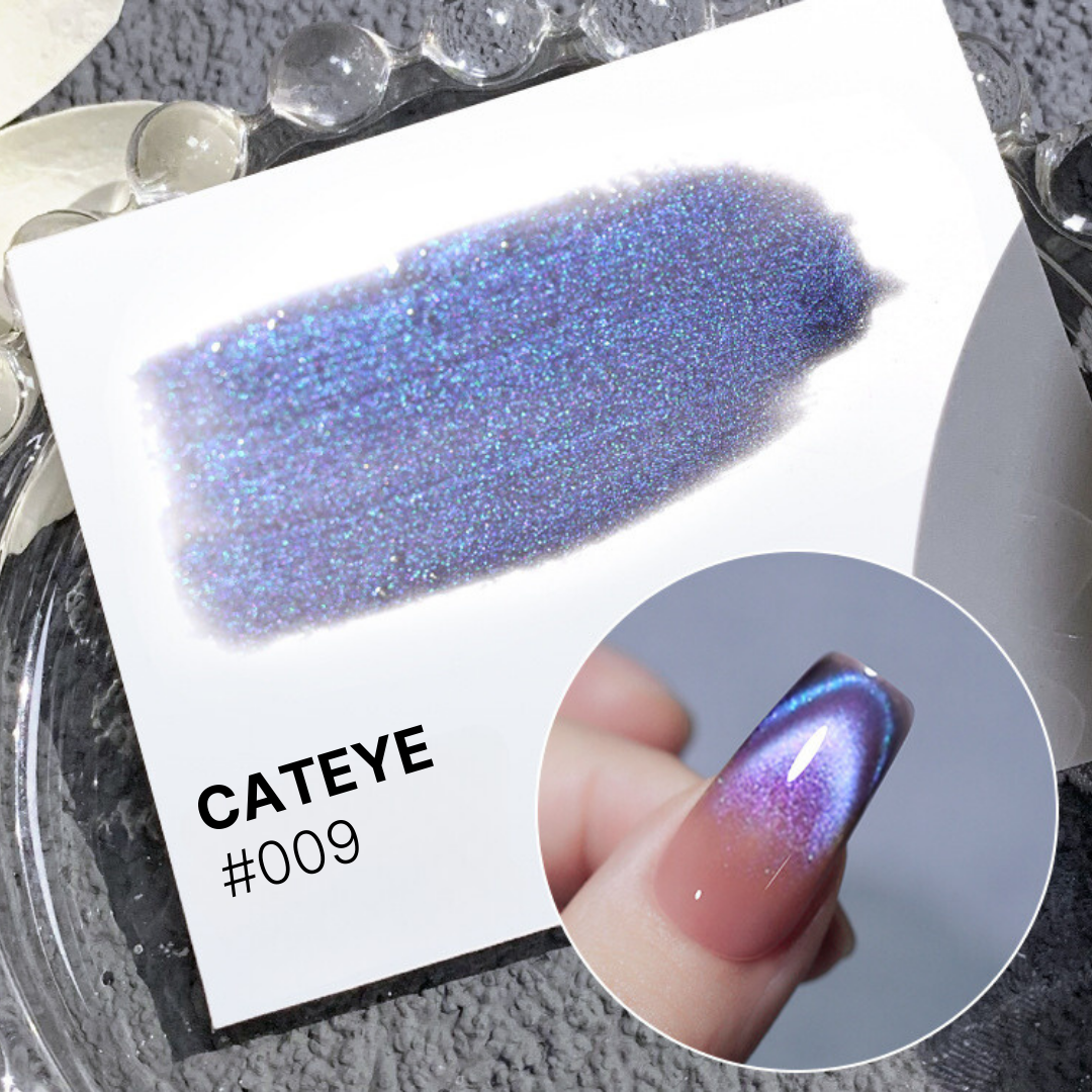 Rich blue Magnetic Cateye Polish #009, changes hues under different lighting, suitable for a dramatic look.