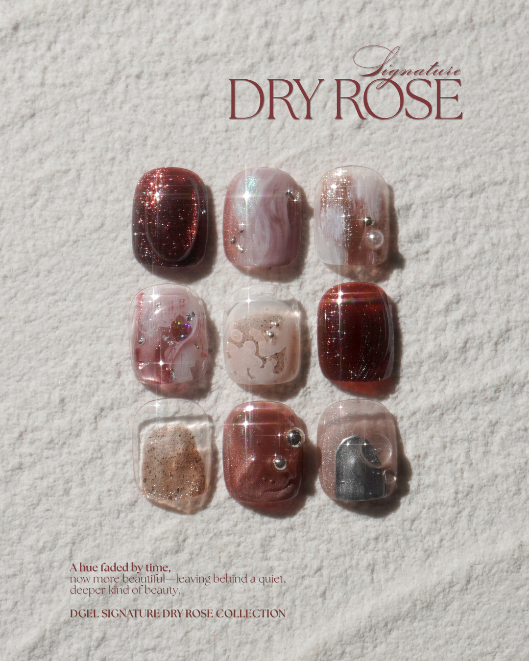DGEL Signature Dry Rose Collection Color Gel Nail shade 10 color swatch