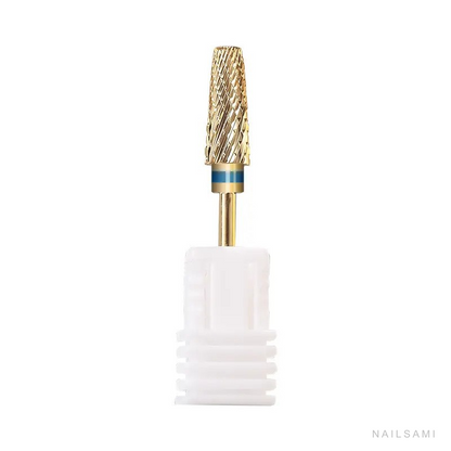 Gold finish 5-in-1 tungsten carbide nail drill bit with rounded toothed top