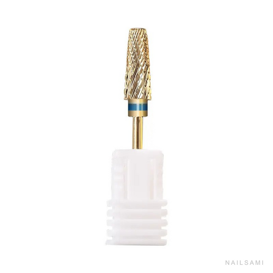Gold finish 5-in-1 tungsten carbide nail drill bit with rounded toothed top