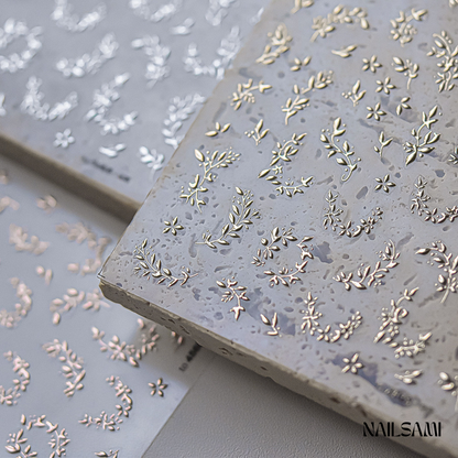 5D Embossed Silver Leaf & Floral Nail Art Stickers