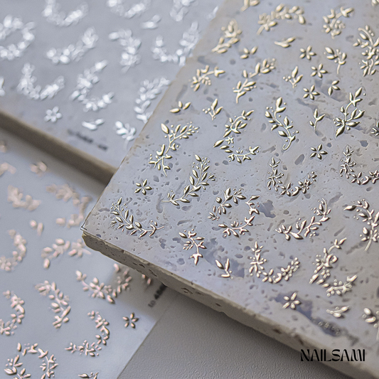 5D Embossed Silver Leaf & Floral Nail Art Stickers