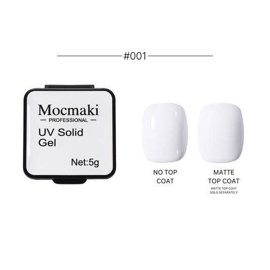 Wide range of Mocmaki UV Solid Gel Polish colors displayed, featuring a diverse palette from vibrant reds to cool blues, ideal for professional and home manicures.