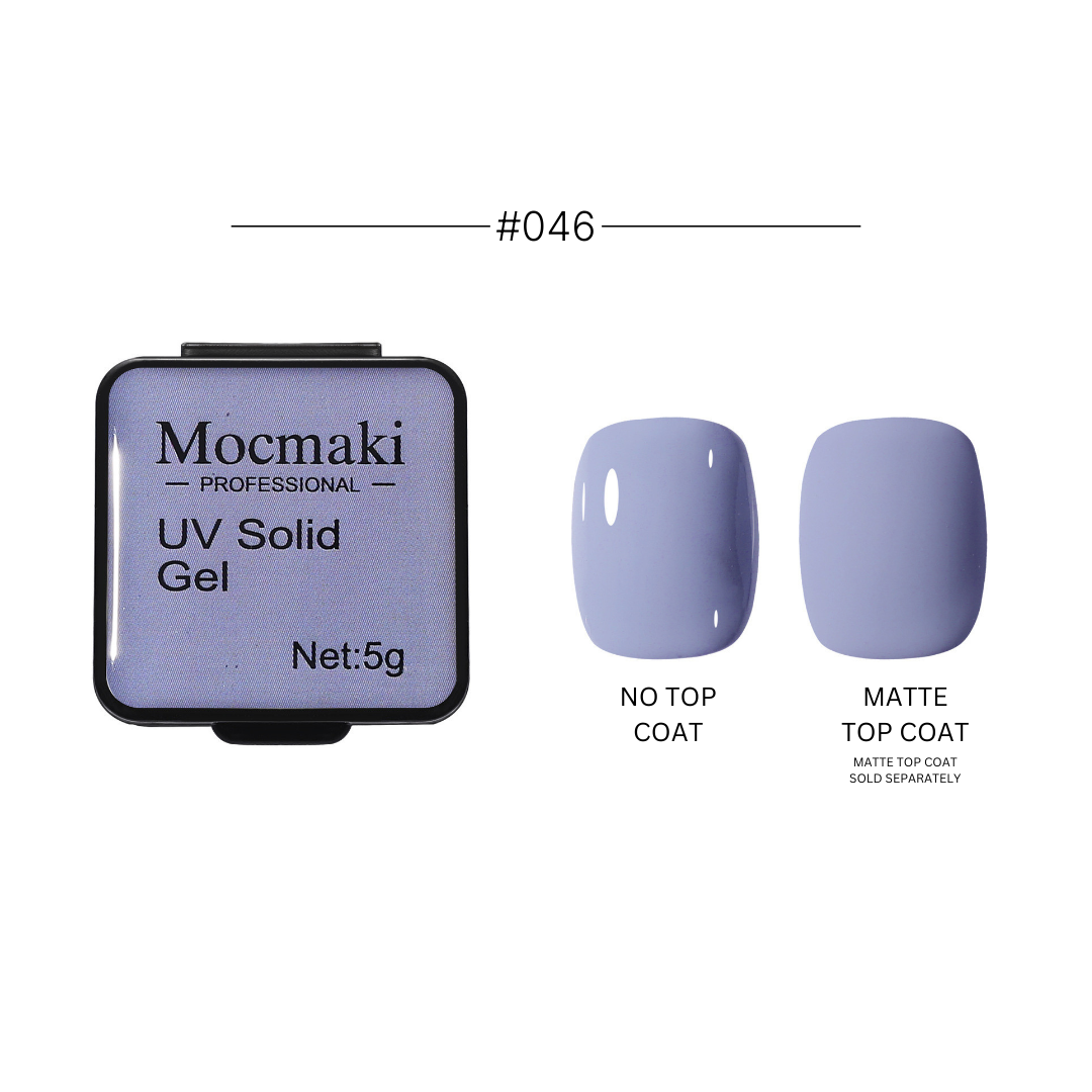 Wide range of Mocmaki UV Solid Gel Polish colors displayed, featuring a diverse palette from vibrant reds to cool blues, ideal for professional and home manicures.