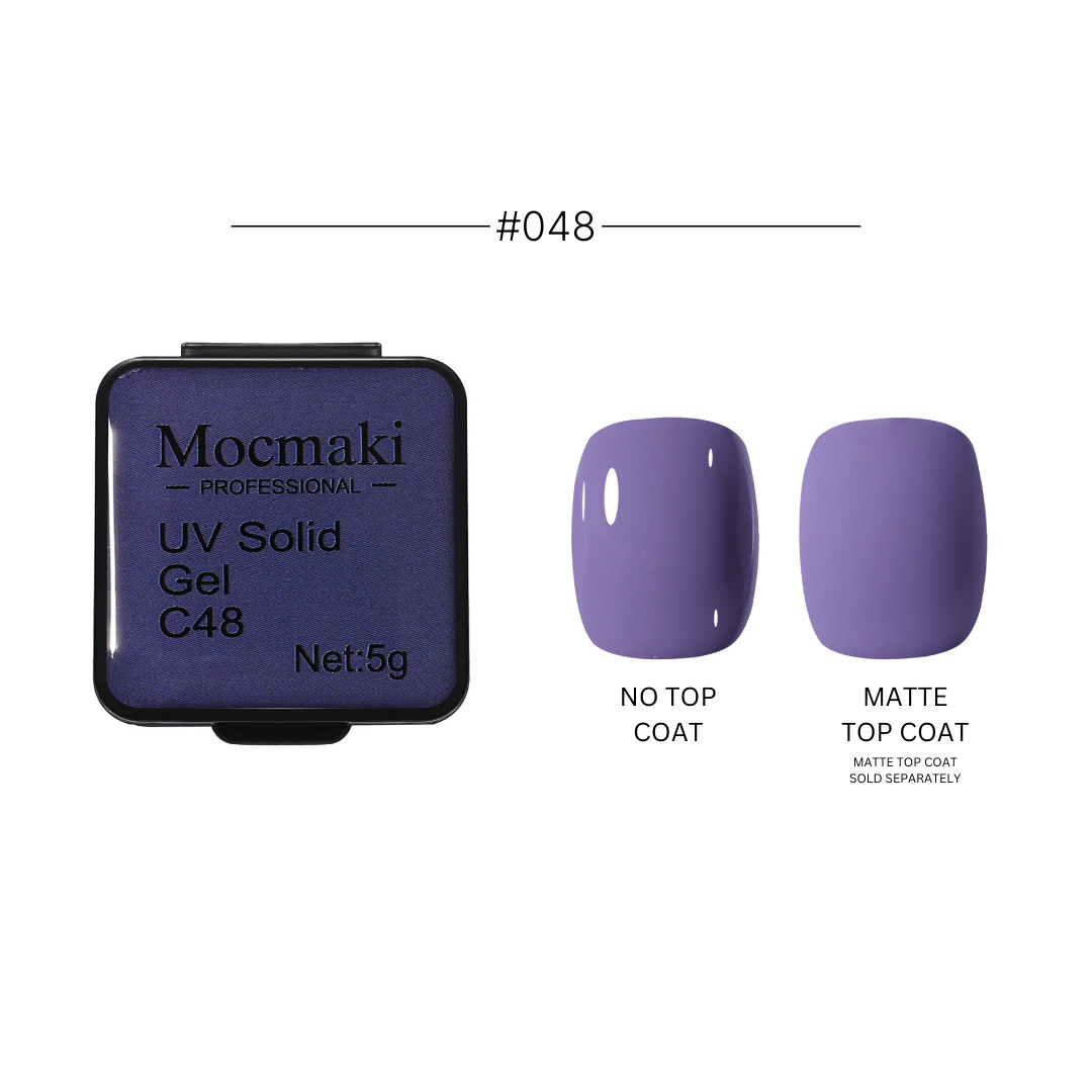 Wide range of Mocmaki UV Solid Gel Polish colors displayed, featuring a diverse palette from vibrant reds to cool blues, ideal for professional and home manicures.